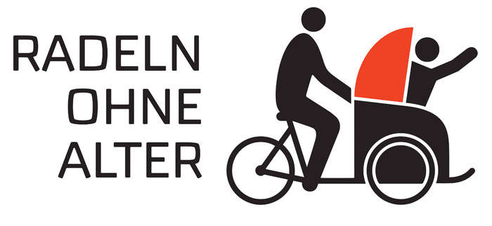 Radeln ohne Alter Logo, eine Person fährt eine andere Person auf einer Rikscha